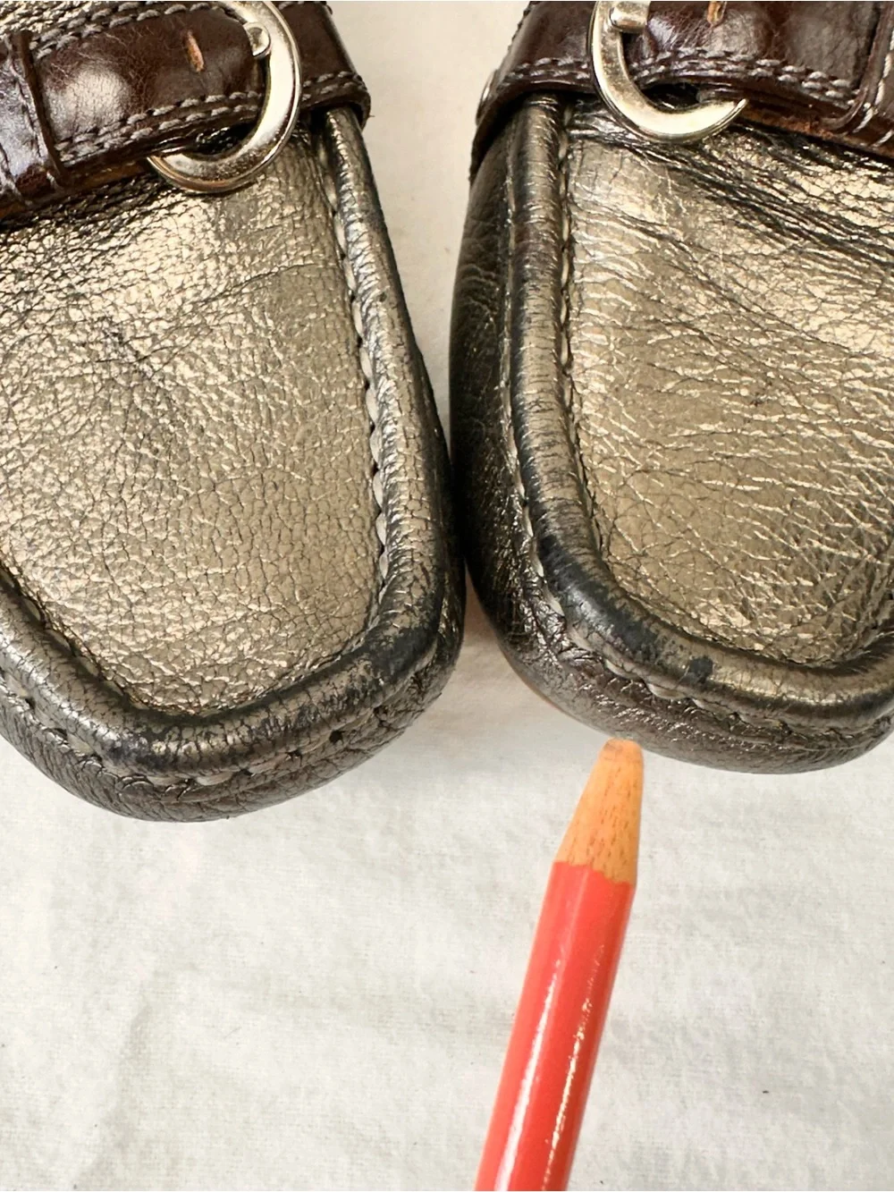 Coach Metallic Gray Leather Bit Loafers - Women's
